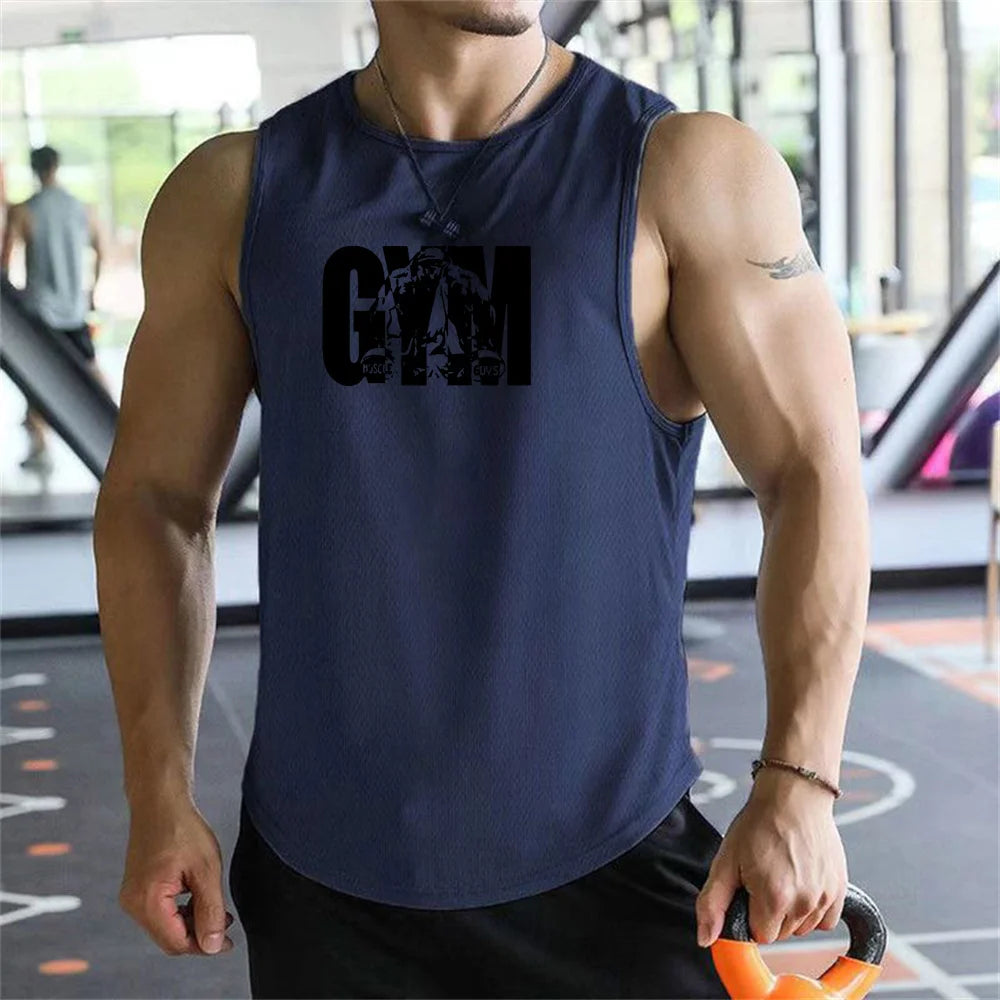 2026 new Men Tank Tops Sleeveless Shirt Polyester Mesh Material Quick Dry Breathable Men Workout Fitness Basketball Top Tee