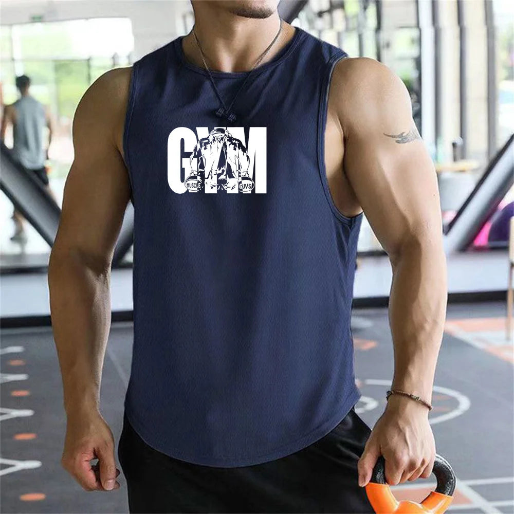2026 new Men Tank Tops Sleeveless Shirt Polyester Mesh Material Quick Dry Breathable Men Workout Fitness Basketball Top Tee