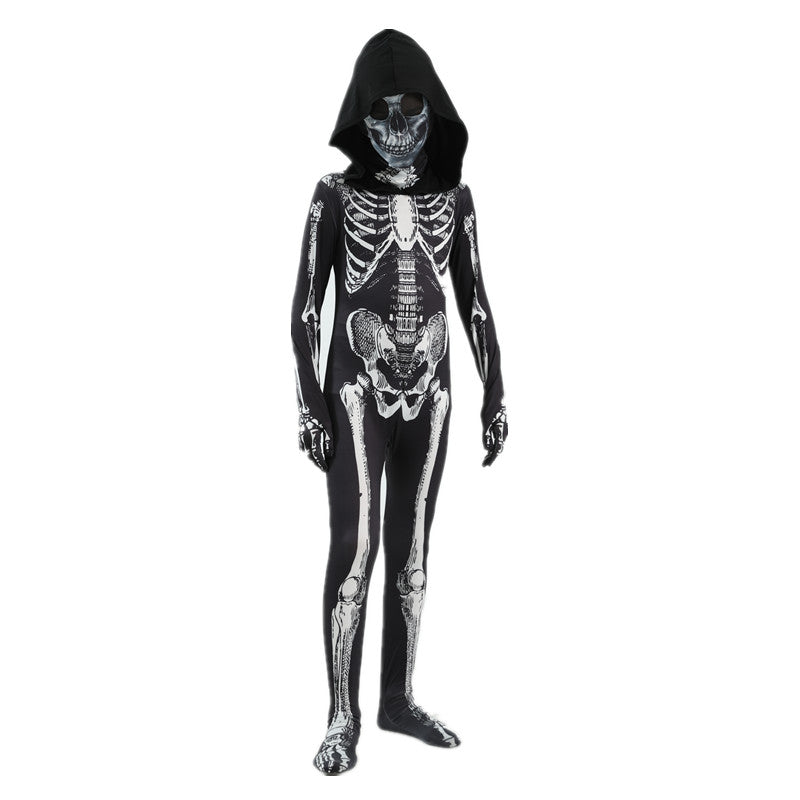 Scary Halloween Horror Kids Hooded Costume Scary Skeleton Grim Reaper Costume Boys Spooky Costume Mardi Gras Party Costume