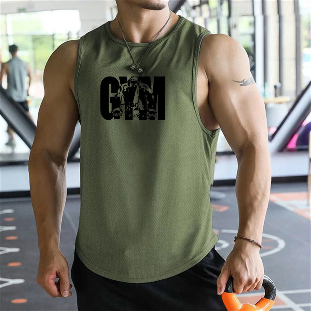 2026 new Men Tank Tops Sleeveless Shirt Polyester Mesh Material Quick Dry Breathable Men Workout Fitness Basketball Top Tee