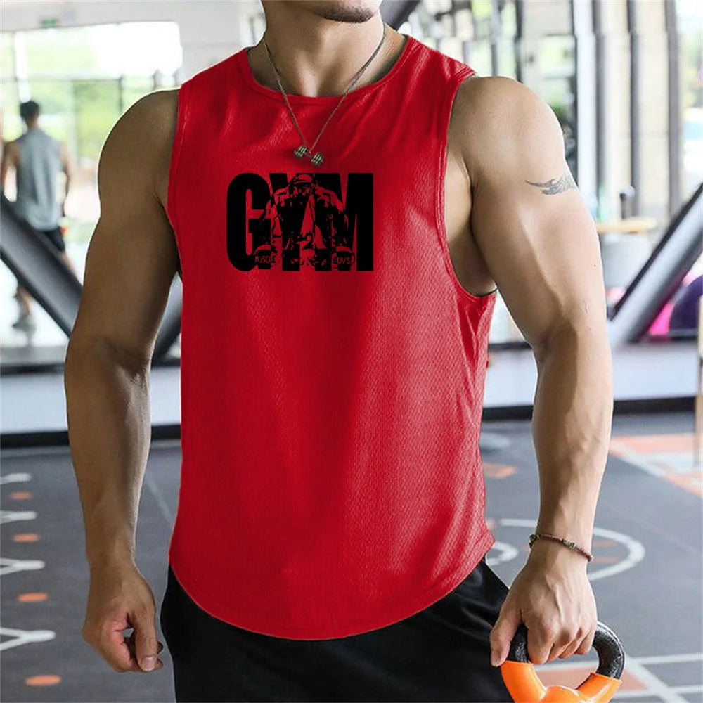 2026 new Men Tank Tops Sleeveless Shirt Polyester Mesh Material Quick Dry Breathable Men Workout Fitness Basketball Top Tee