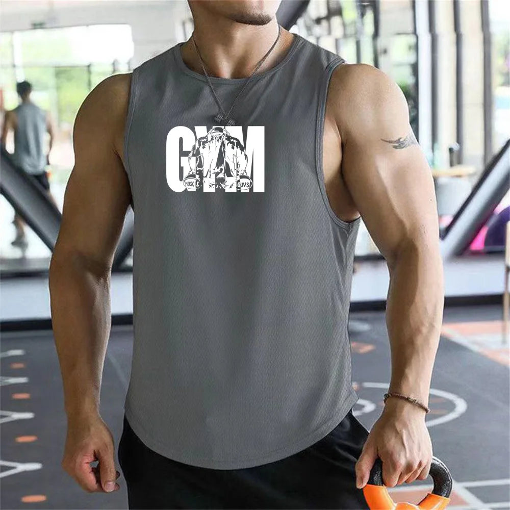 2026 new Men Tank Tops Sleeveless Shirt Polyester Mesh Material Quick Dry Breathable Men Workout Fitness Basketball Top Tee