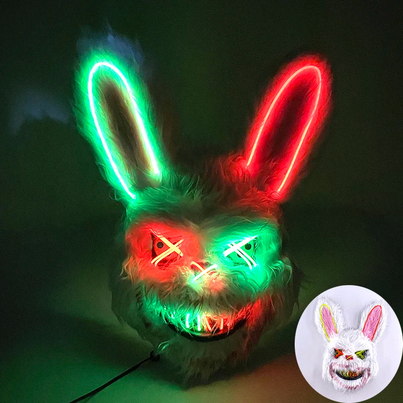Novelty LED Bloody Furry Bunny Rabbit Bear Mask Realistic Scary Horror Killer Adult Masquerade Cosplay Costume Accessory