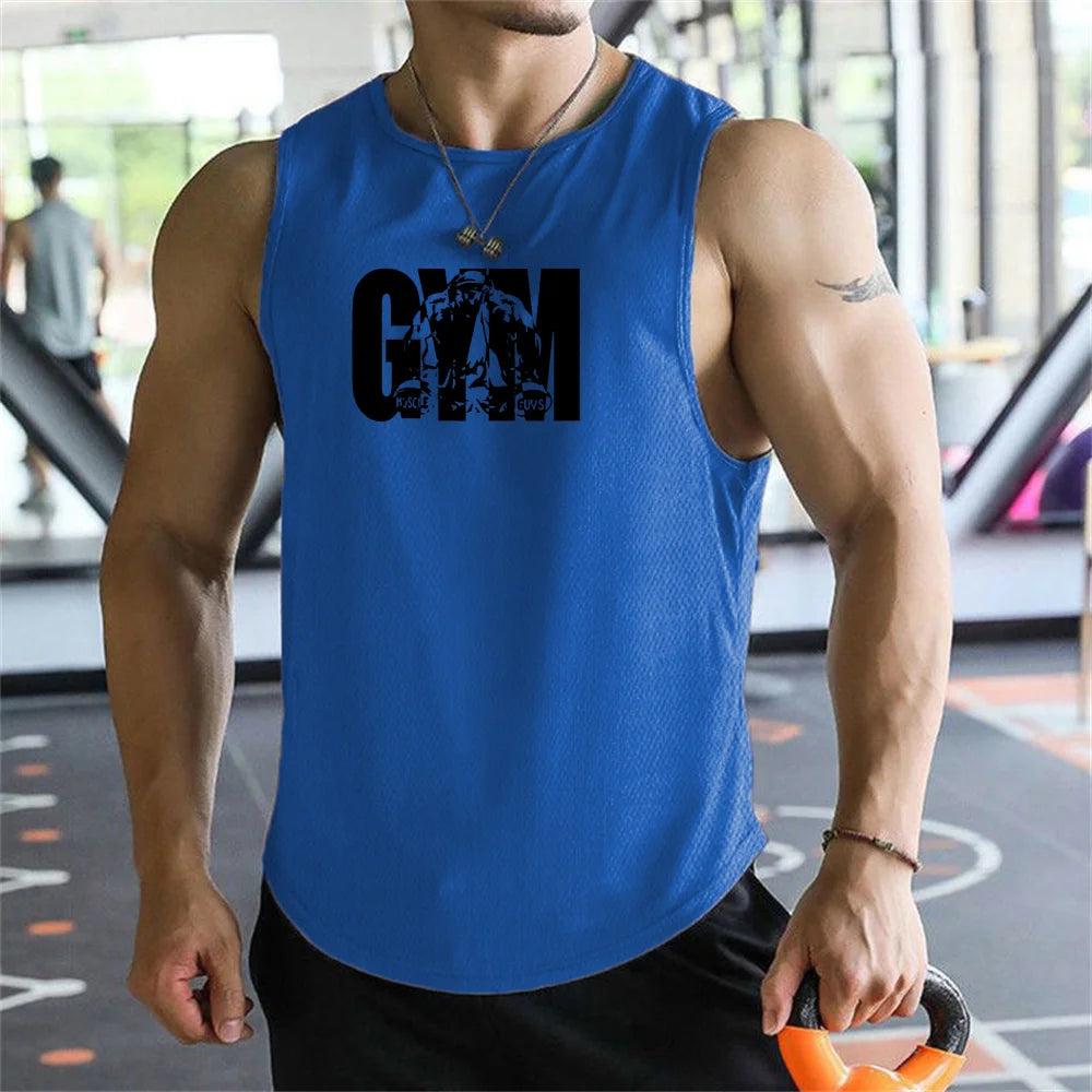 2026 new Men Tank Tops Sleeveless Shirt Polyester Mesh Material Quick Dry Breathable Men Workout Fitness Basketball Top Tee