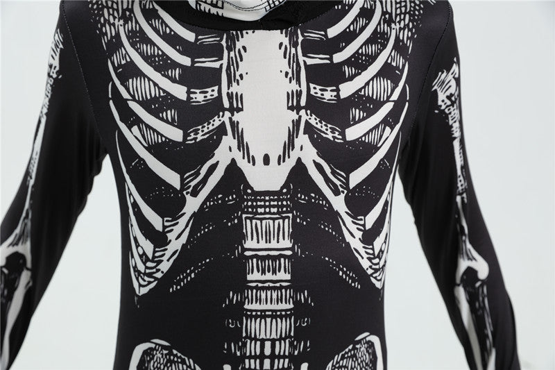 Scary Halloween Horror Kids Hooded Costume Scary Skeleton Grim Reaper Costume Boys Spooky Costume Mardi Gras Party Costume