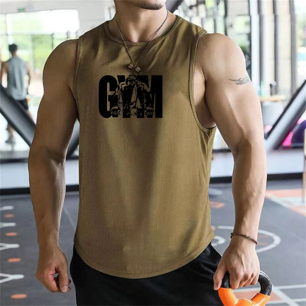2026 new Men Tank Tops Sleeveless Shirt Polyester Mesh Material Quick Dry Breathable Men Workout Fitness Basketball Top Tee