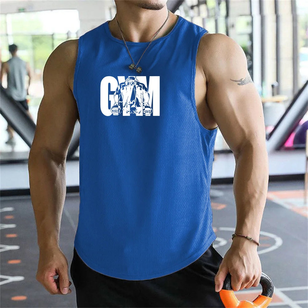 2026 new Men Tank Tops Sleeveless Shirt Polyester Mesh Material Quick Dry Breathable Men Workout Fitness Basketball Top Tee