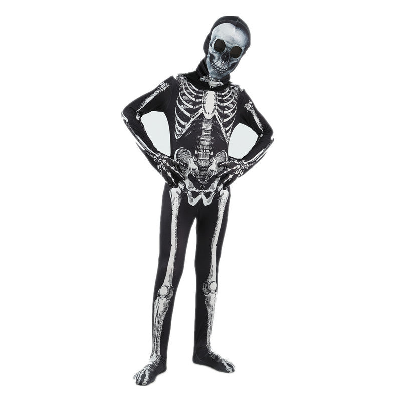 Scary Halloween Horror Kids Hooded Costume Scary Skeleton Grim Reaper Costume Boys Spooky Costume Mardi Gras Party Costume