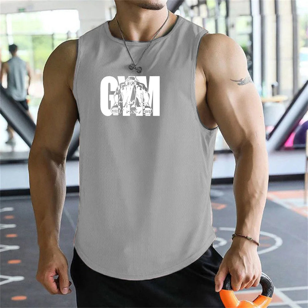 2026 new Men Tank Tops Sleeveless Shirt Polyester Mesh Material Quick Dry Breathable Men Workout Fitness Basketball Top Tee