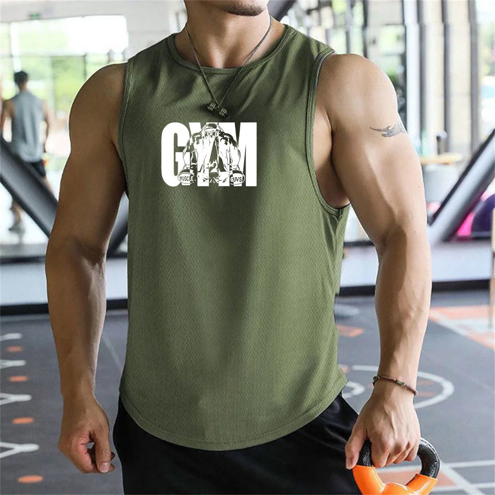 2026 new Men Tank Tops Sleeveless Shirt Polyester Mesh Material Quick Dry Breathable Men Workout Fitness Basketball Top Tee