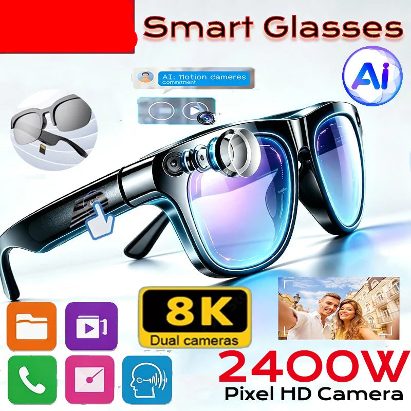 8K Smart AI Glasses 2400MP Translation Bluetooth Conversation Recording Listening To Music Insert Cards Smart Sunglasses